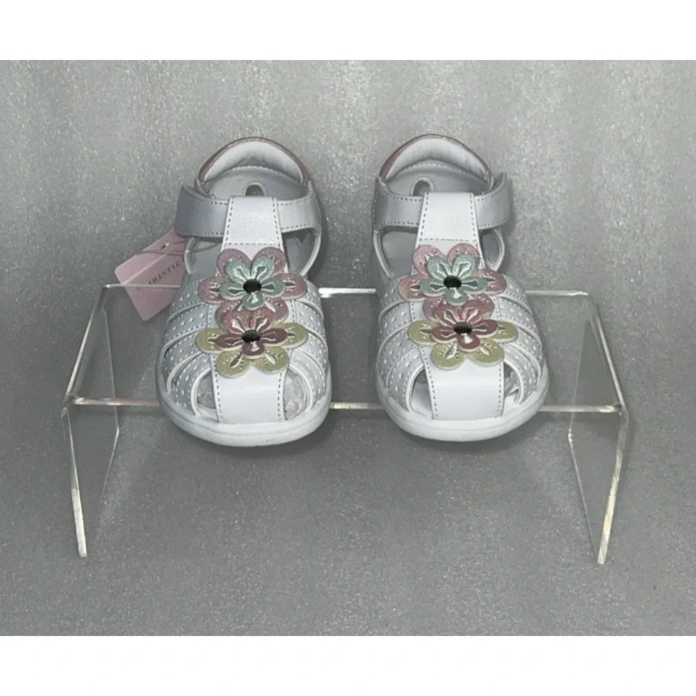 Christie & Jill Sandals Lil Mila White & Pink Flowers Little Girls‎ Size 7M New